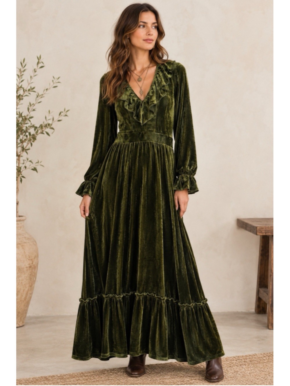 Suzanne Betro Velvet Maxi Dress L Boho Steampunk Fairy Forest Dark Cottage Party